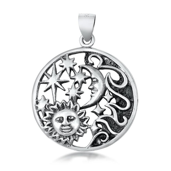 Sterling Silver Ornate Mystic Medallion Pendant Filigree Swirl Star Charm 925