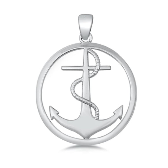 Sterling Silver Simple Anchor Pendant Cutout Hoop Rope Knot Charm 925 New
