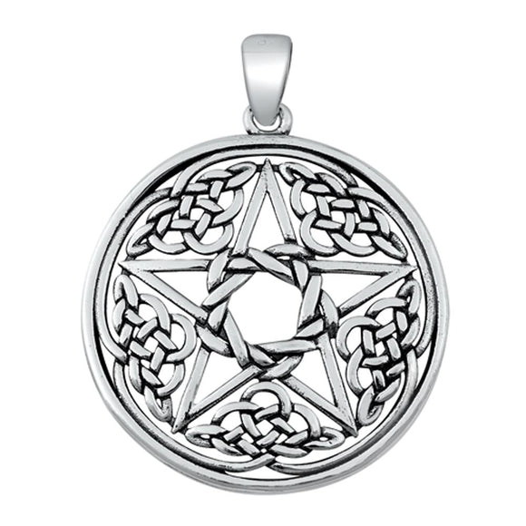 Sterling Silver Celtic Pentagram Pendant Knot Rope Twist Star Circle Charm 925