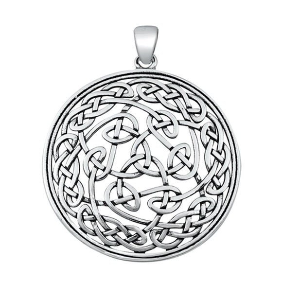Sterling Silver Ornate Celtic Knot Medallion Pendant Detail Triquetra Charm 925