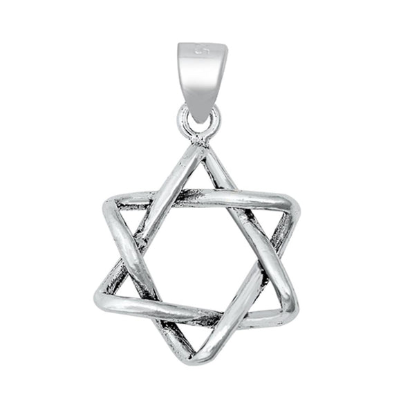 Sterling Silver Star of David Pendant Interwoven Traditional Jewish Charm 925