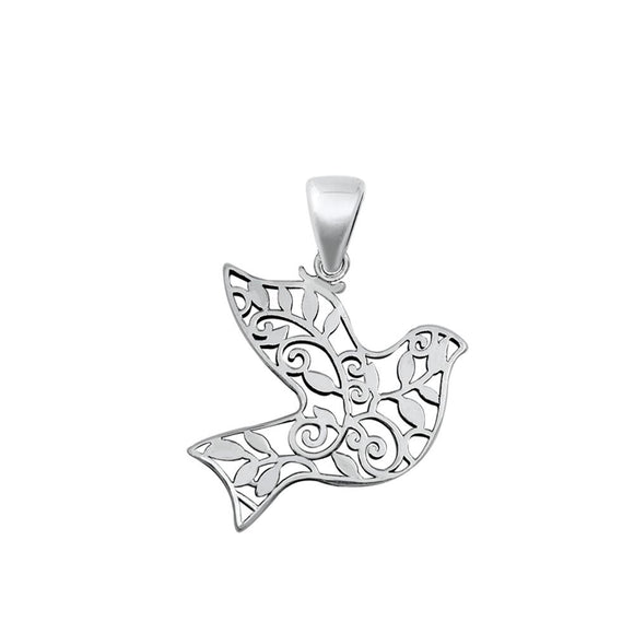 Sterling Silver Flying Dove Pendant Bird Peace Filigree Swirl Cutout Charm 925