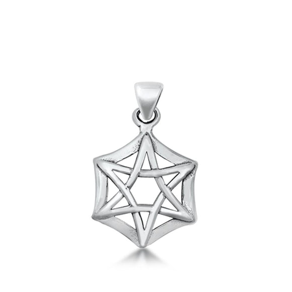 Sterling Silver Six Point Star Pendant Hexagon Open Cutout Charm 925 New