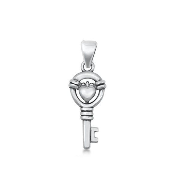 Sterling Silver Skeleton Key Pendant Open Celtic Claddagh Promise Love Charm 925