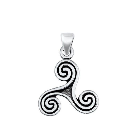 Sterling Silver Unique Triskele Spiral Trinity Pendant Celtic Wave Swirl Charm