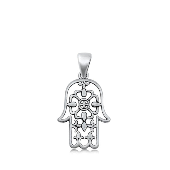 Sterling Silver Beautiful Filigree Hamsa Pendant Oxidized Happiness Charm 925