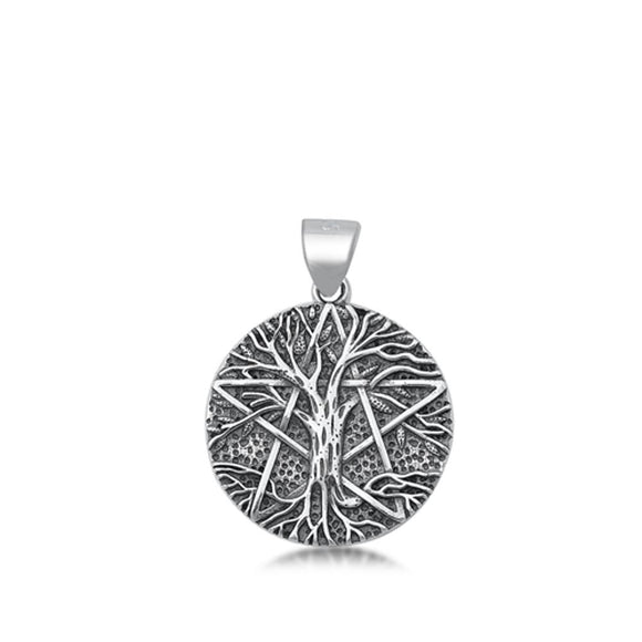 Sterling Silver Oxidized Pentagram & Tree of Life Pendant Celtic Medallion Charm
