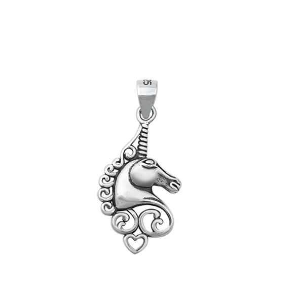 Sterling Silver Cute Unicorn Pendant Heart Fantasy Magical Charm