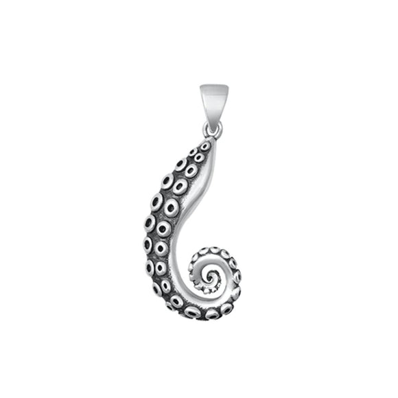 Sterling Silver Polished Octopus Tentacle Pendant Ocean Beach Charm 925 New