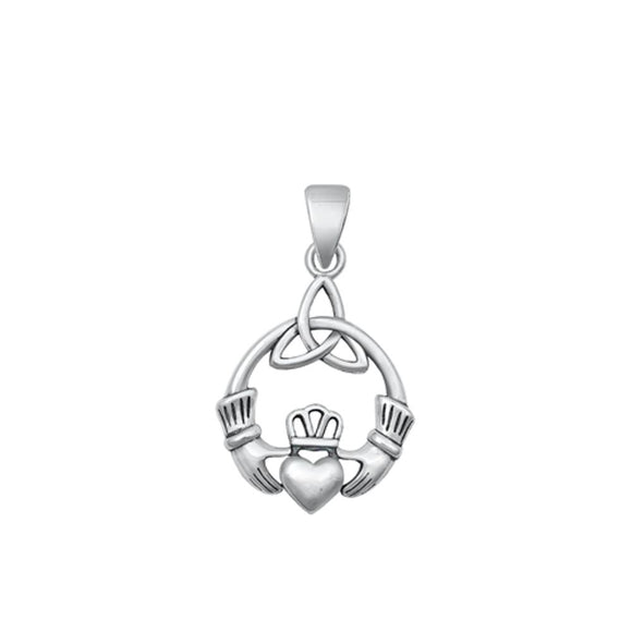 Sterling Silver Classic Claddagh & Triquetra Pendant Celtic Knot Charm .925 New