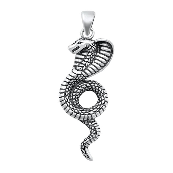 Sterling Silver Fashion Cobra Snake Pendant Oxidized High Polished Charm 925 New
