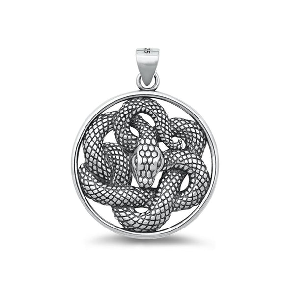 Sterling Silver Unique Snake Medallion Pendant Oxidized Polished Charm 925 New