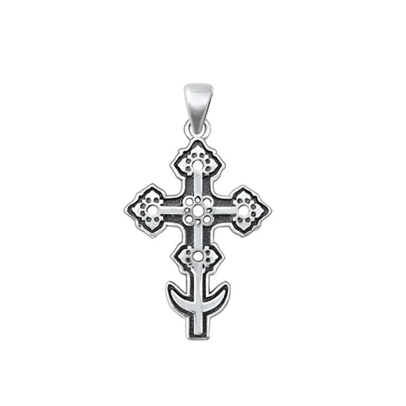 Sterling Silver Wholesale Russian Orthodox Cross Pendant Crescent Moon Charm 925
