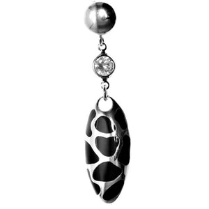 Sterling Silver Animal Print Oval Dangle Pendant Black Simulated Onyx Charm