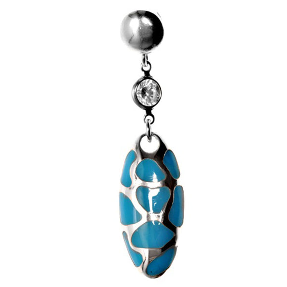 Animal Print Oval Dangle Pendant Simulated Turquoise .925 Sterling Silver Charm