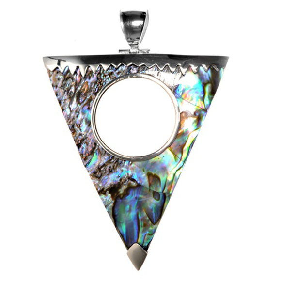 Bold Triangle Cutout Pendant Simulated Abalone .925 Sterling Silver Round Charm