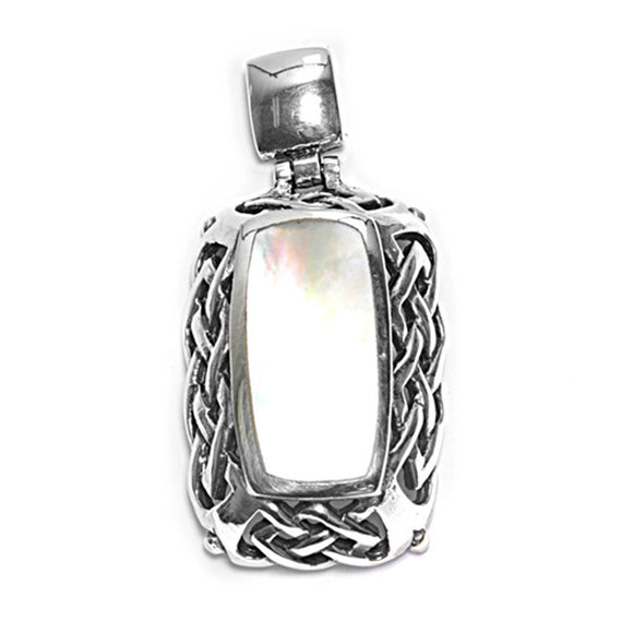 Sterling Silver Celtic Knot Rectangle Pendant Simulated Mother of Pearl Charm