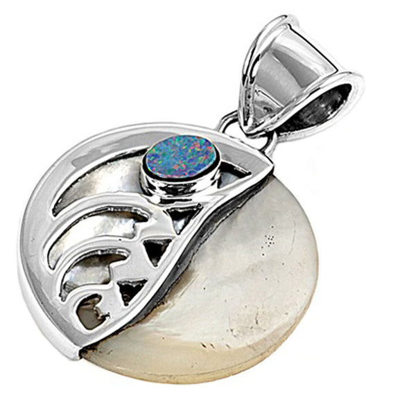 Sterling Silver High Polish Cutout Circle Pendant Simulated Mother of Pearl