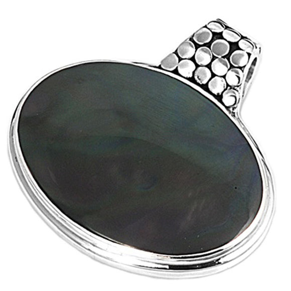 Bold High Polish Oval Pendant Simulated Abalone .925 Sterling Silver Charm