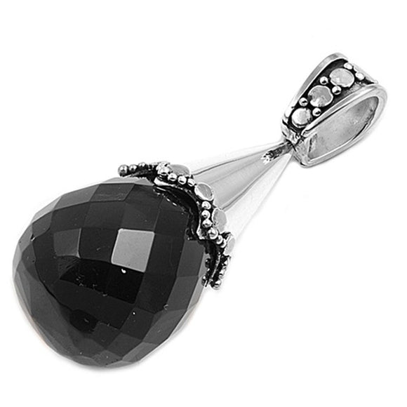 Sterling Silver Bold Teardrop Perfume Bottle Pendant Black Simulated CZ Charm