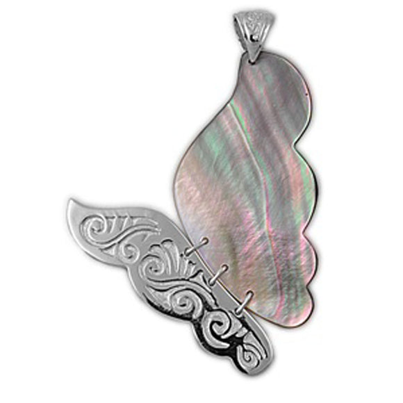 FIligree Butterfly Pendant Simulated Abalone .925 Sterling Silver Animal Charm