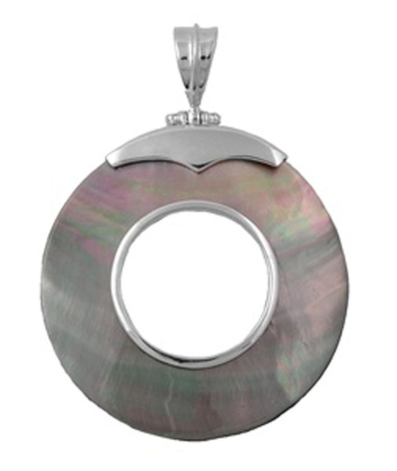Nautical Open Circle Pendant Simulated Abalone .925 Sterling Silver Large Charm
