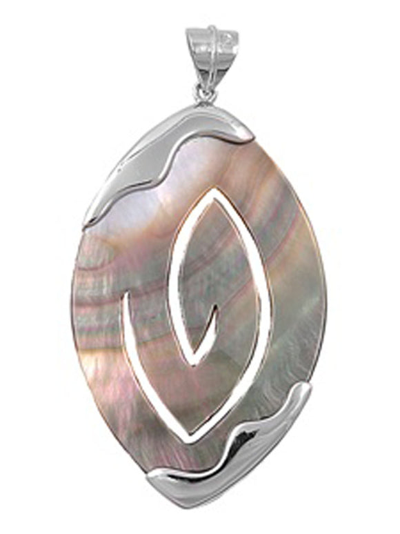 Tribal Swirl Cutout Pendant Simulated Abalone .925 Sterling Silver Drip Charm