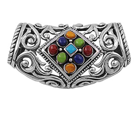 Sterling Silver Multi Color Bali Swirl Slide Pendant Simulated Turquoise Charm