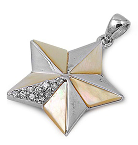 Sterling Silver Dual-Tone Contrast Cluster Star Pendant Clear Simulated CZ Charm