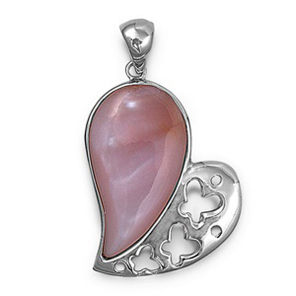 Sterling Silver Modern Butterfly Heart Pendant Simulated Mother of Pearl Charm