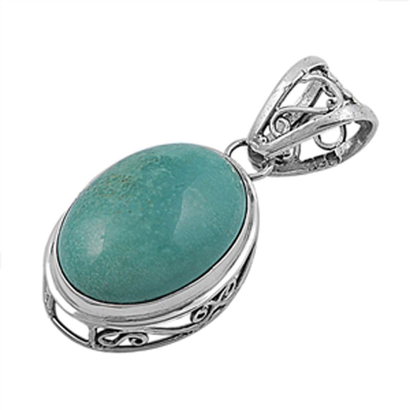Vintage Filigree Oval Pendant Simulated Turquoise .925 Sterling Silver Charm