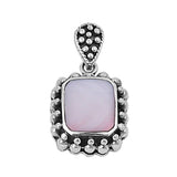 Sterling Silver Bali Style Bead Square Pendant Simulated Mother of Pearl Charm