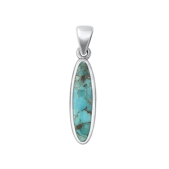 Sterling Silver Cute Vintage Turquoise Pendant Classic Oval Fashion Charm 925