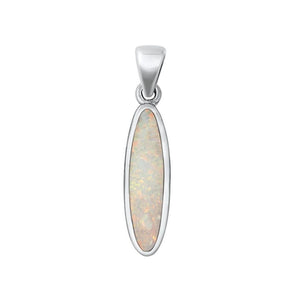 Sterling Silver Polished White Synthetic Opal Oval Pendant Classic Charm 925 New