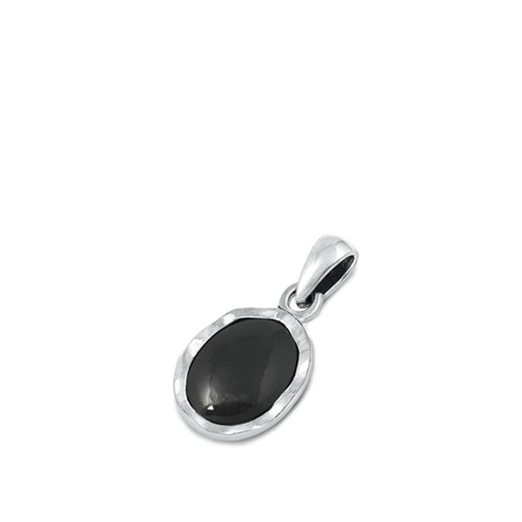 Sterling Silver Classic Black Agate Oxidized Pendant Vintage Charm 925 New