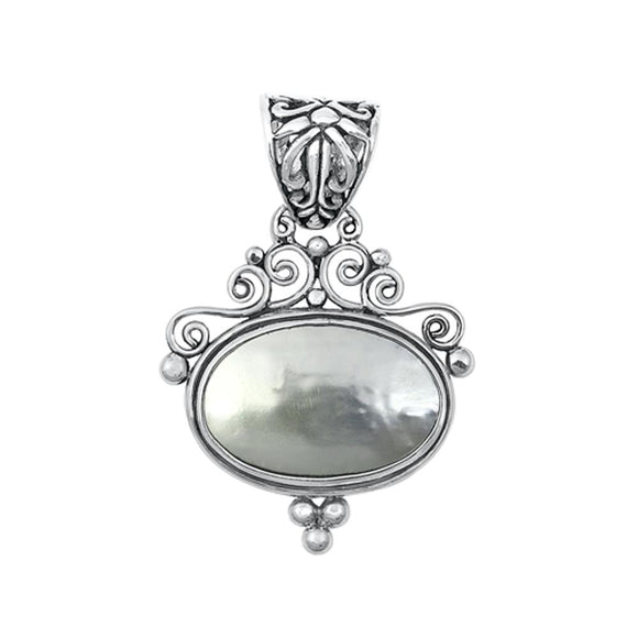Sterling Silver Classic Mother of Pearl Pendant Vintage Bali Fashion Charm 925