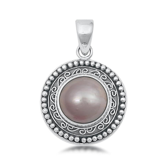 Sterling Silver Unique Mother of Pearl Bali Pendant Classic Vintage Charm 925