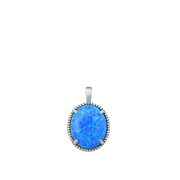 Sterling Silver Wholesale Blue Synthetic Opal Pendant Vintage Classic Oval Charm