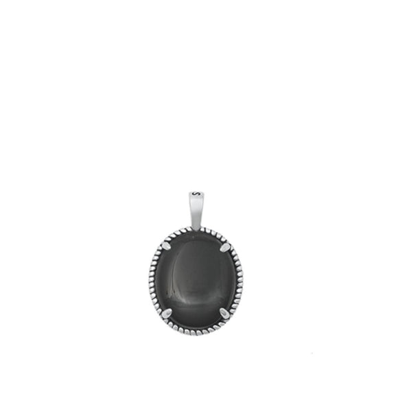 Sterling Silver Cute Black Agate Pendant Vintage Solitaire Charm