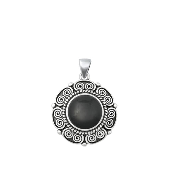 Sterling Silver Beautiful Vintage Black Agate Pendant Solitaire Fashion Charm