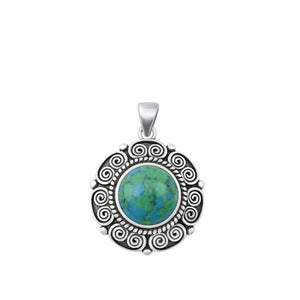 Sterling Silver Fashion Solitaire Turquoise Pendant Chic Vintage Victorian Charm