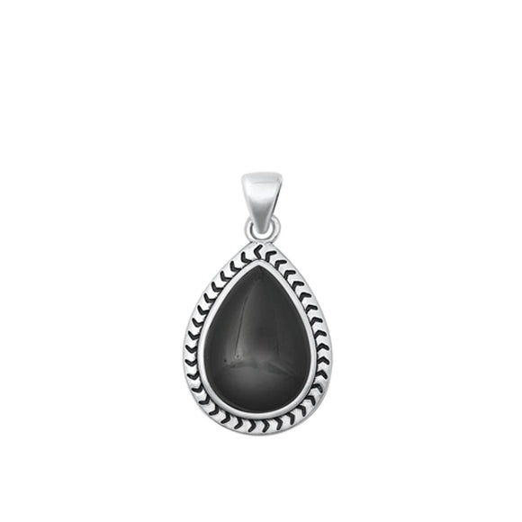 Sterling Silver Fashion Black Agate Pendant Vintage Elegant Teardrop Charm 925