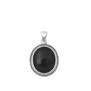 Sterling Silver Polished Black Agate Pendant Vintage Fashion Solitaire Charm 925