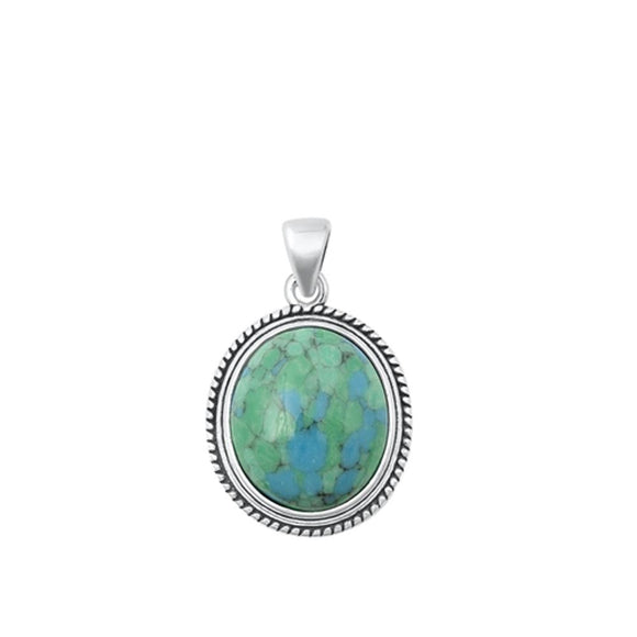 Sterling Silver Polished Solitaire Turquoise Pendant Vintage Fashion Charm 925
