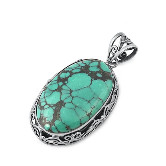 Sterling Silver Beautiful Ornate Turquoise Pendant Vintage Celtic Charm 925 New