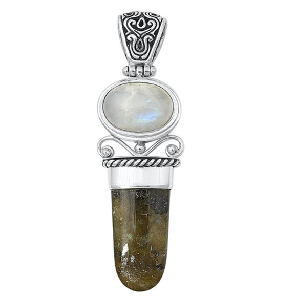 Sterling Silver Beautiful Mother of Pearl Smoky Quartz Pendant Charm 925 New