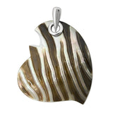 Sterling Silver Cute Mother of Pearl Pendant Zebra Print Heart Charm 925 New