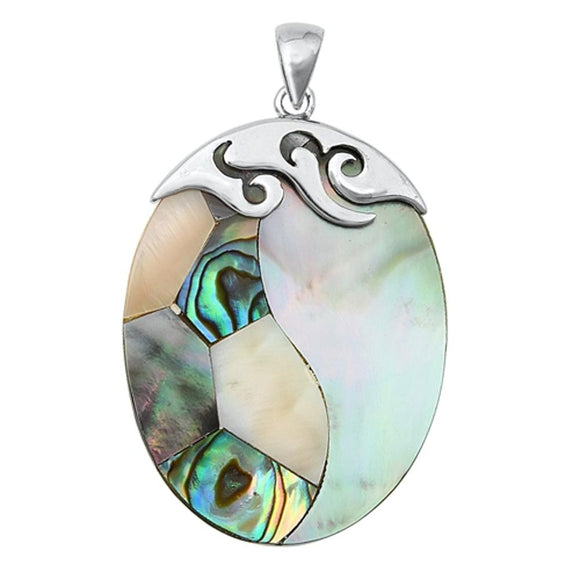 Sterling Silver Cute Abalone Abstract Pendant Patchwork Cutout Charm 925 New
