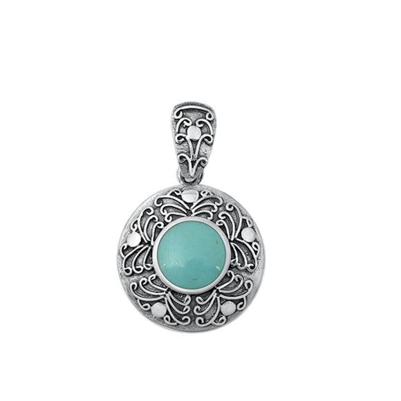Sterling Silver Polished Turquoise Pendant Oxidized Fashion Charm 925 New