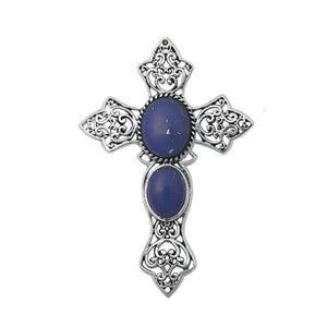 Sterling Silver Cute Blue Lapis Filigree Vintage Cross Pendant Charm 925 New